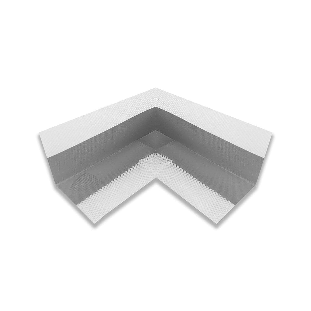 Corrugated metal sheet bent at a right angle on a white background.
